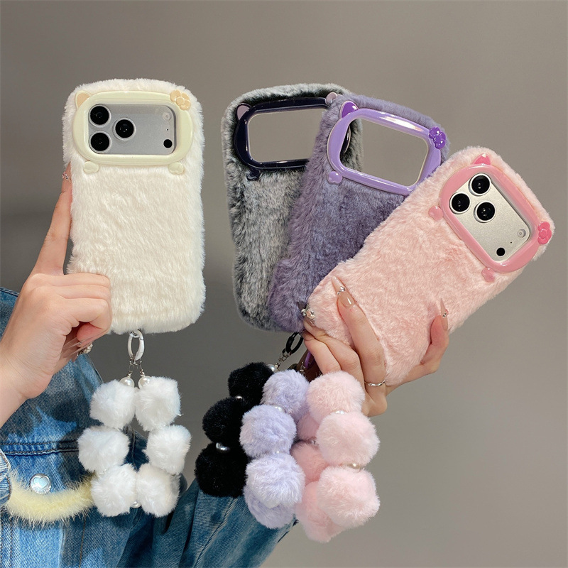 Phone Accessories List - Luxuriöse Einfarbige Flauschige Plüsch-Handyhülle für iPhone
